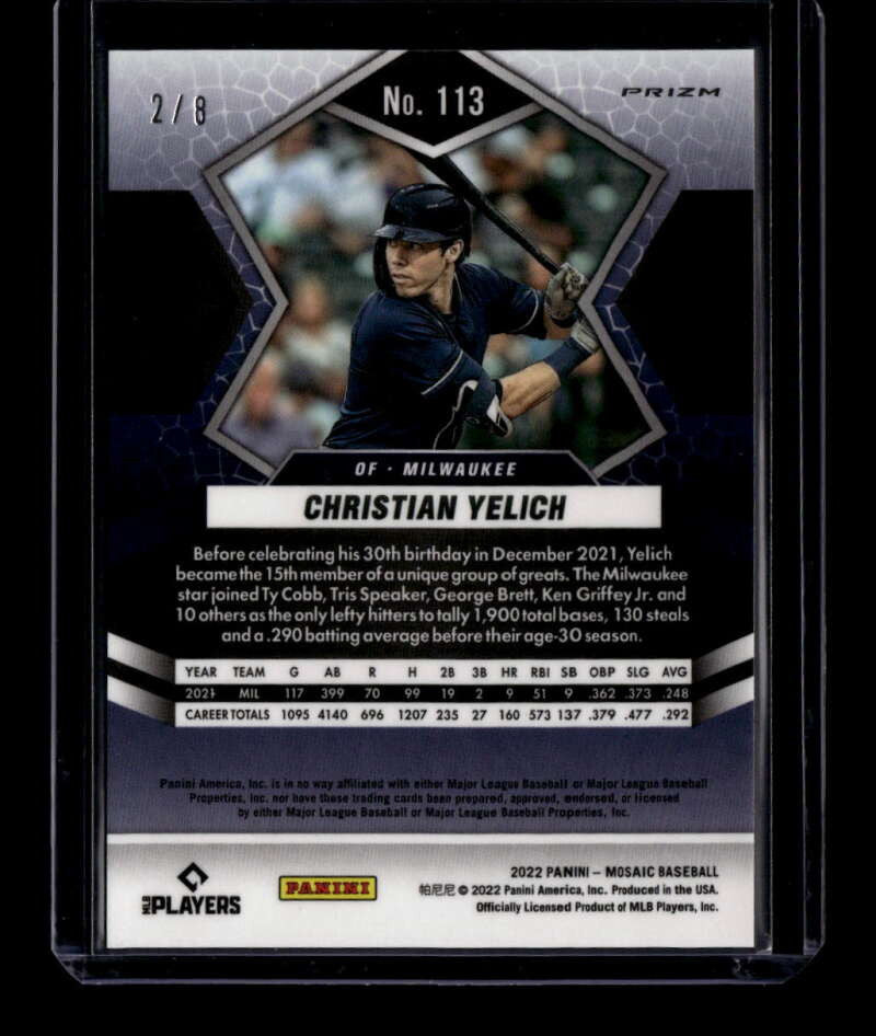 2022 Panini Mosaic Mosaic Choice Black Gold Refractor 113 Christian Yelich 2/8