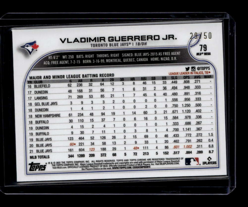 2022 Topps Chrome Logofractor Gold Refractor 79 Vladimir Guerrero Jr. 29/50