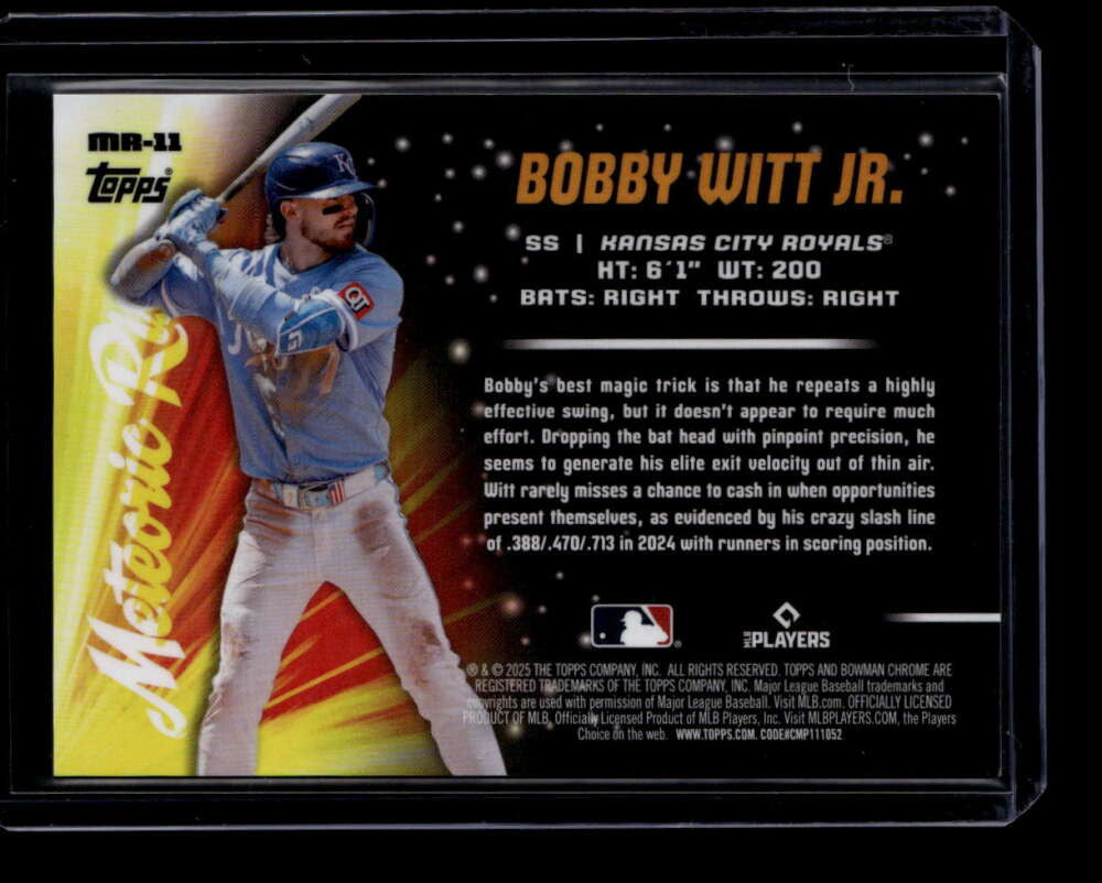 2025 Bowman Chrome Mega Meteoric Rise Yellow Refractor mr11 Bobby Witt Jr. 71/75
