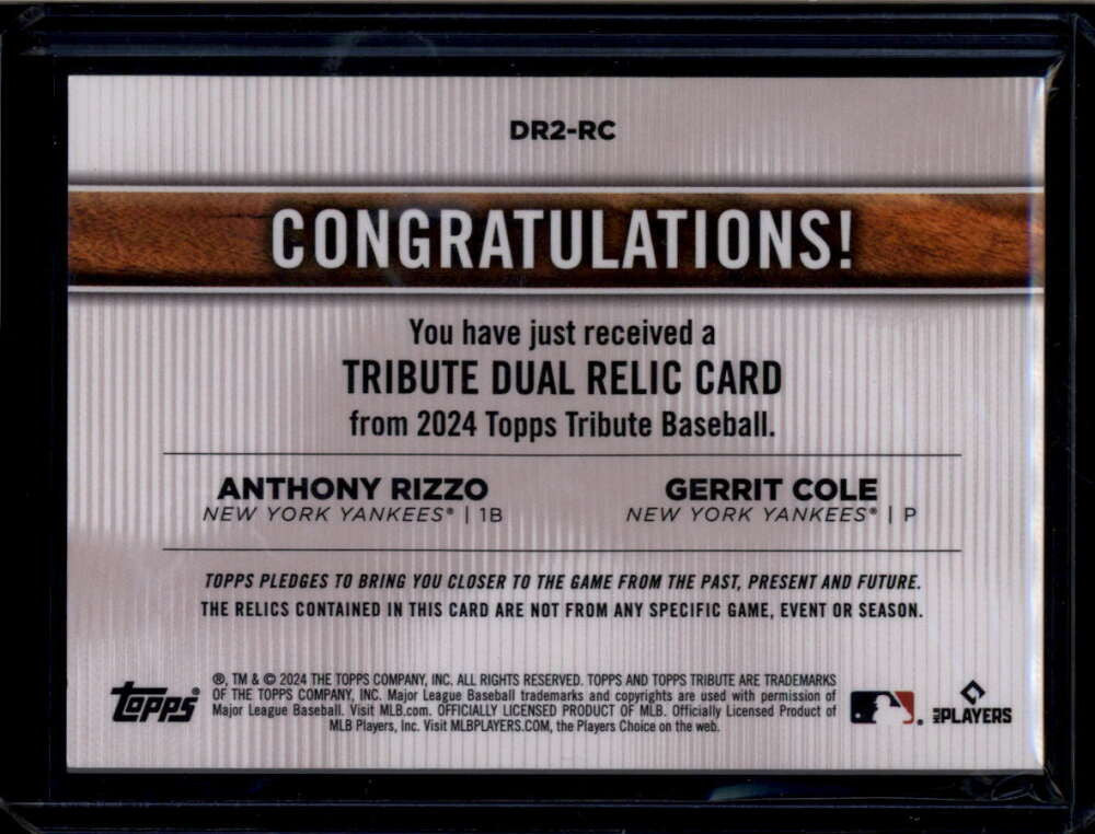 2024 Topps Tribute Dual Player Relics Gerrit Cole Anthony Rizzo Jersey 21/25