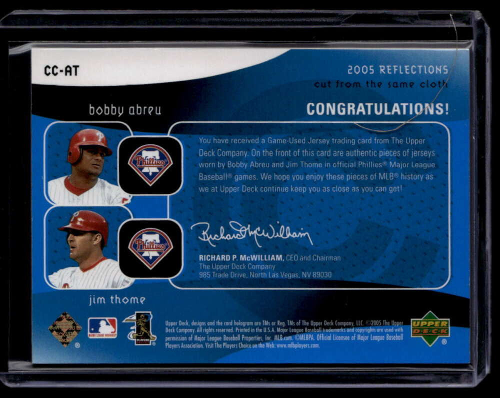 2005 Reflections Cut From the Same Cloth Blue Abreu Jim Thome Dual Jersey 36/50