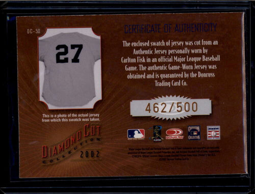 2002 Diamond Kings Diamond Cut Collection dc50 Carlton Fisk Jersey 462/500