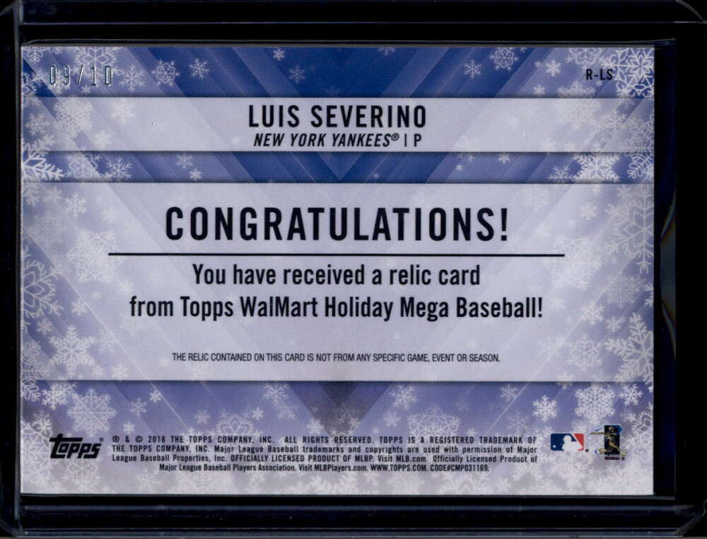 2018 Topps Walmart Holiday Snowflake Relics Metallic Luis Severino Patch 9/10