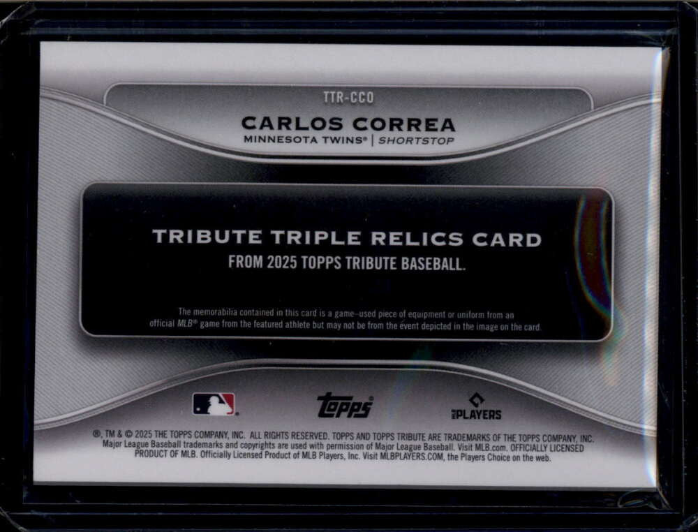 2025 Topps Tribute Triple Relics Red TTRCCO Carlos Correa Triple Bat Patch 1/10