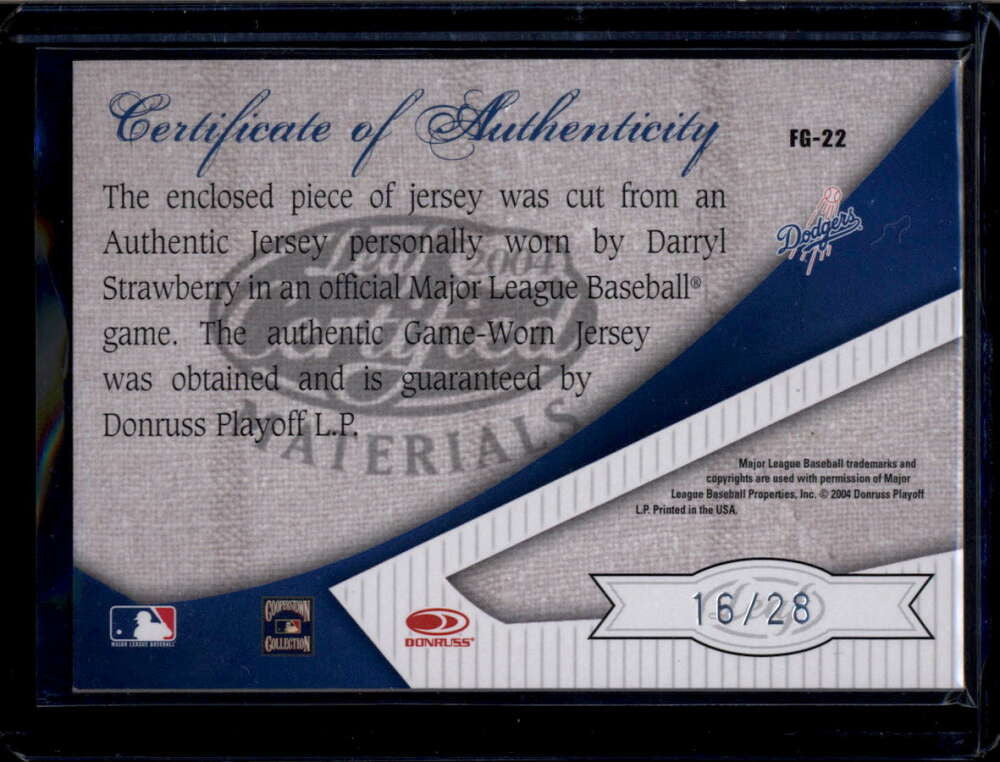 2004 Leaf Certified Materials Fabric of the Game Darryl Strawberry Jersey 16/28