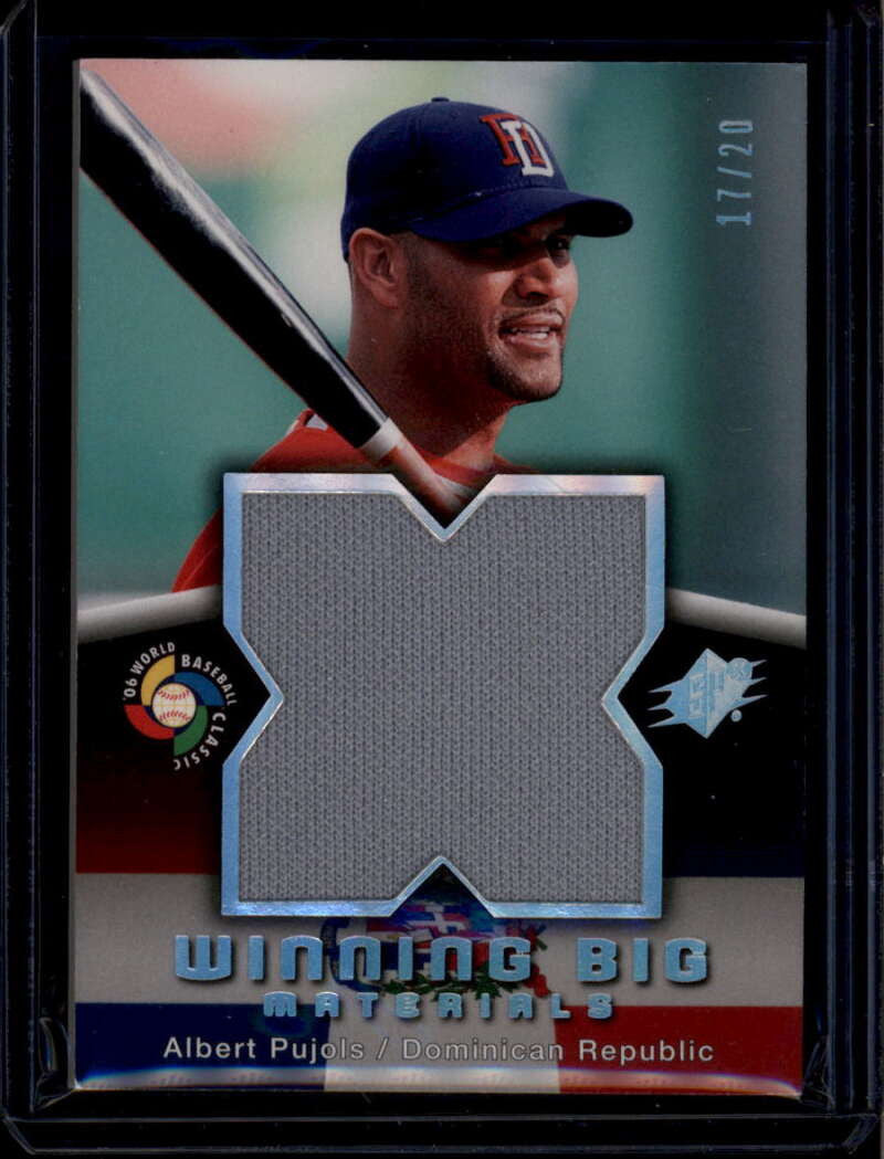 SOLD 175453 2006 SPx Winning Big Materials PU Albert Pujols Dual WBC Jersey Patch 17/20