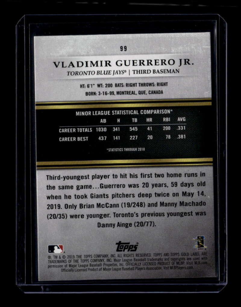2019 Topps Gold Label Class 1 Black 99 Vladimir Guerrero Jr. Rookie