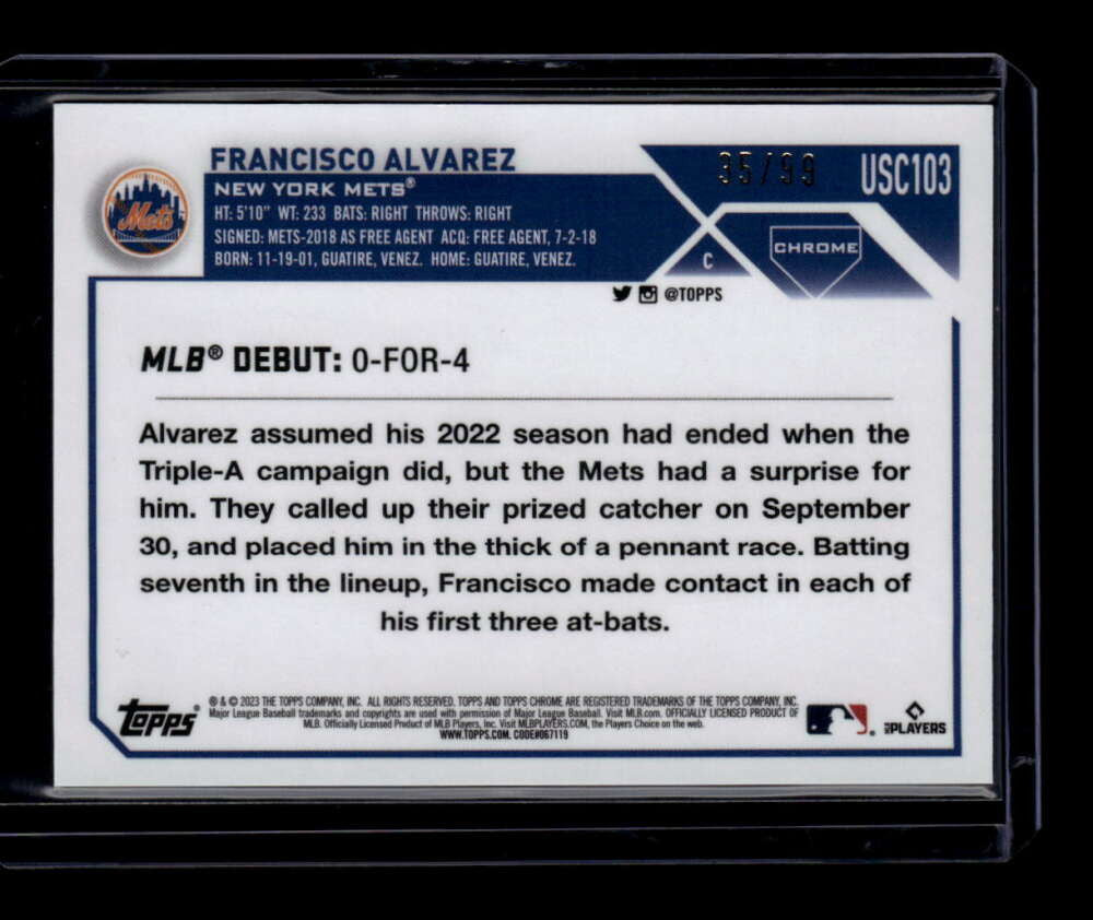 2023 Topps Chrome Update Green Wave Refractor Francisco Alvarez Rookie 35/99