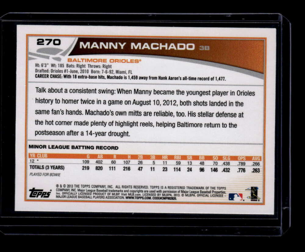 2013 Topps Wal-Mart Blue Border 270 Manny Machado Rookie