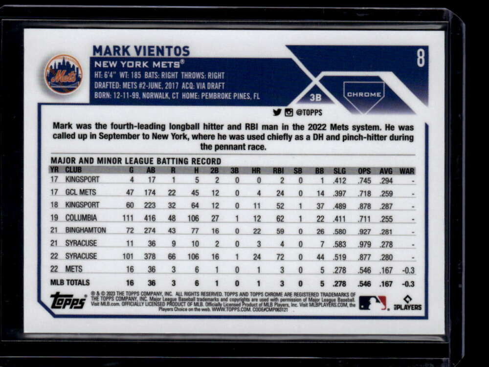 DELETE 175488 2023 Topps Chrome Blue Refractor 8 Mark Vientos Rookie 68/150