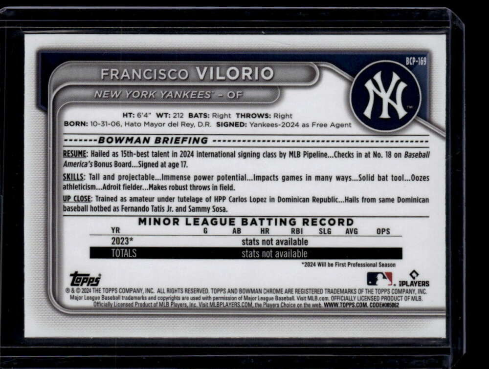 2024 Bowman Chrome Prospects Orange Shimmer Refractor Francisco Vilorio RC 4/25
