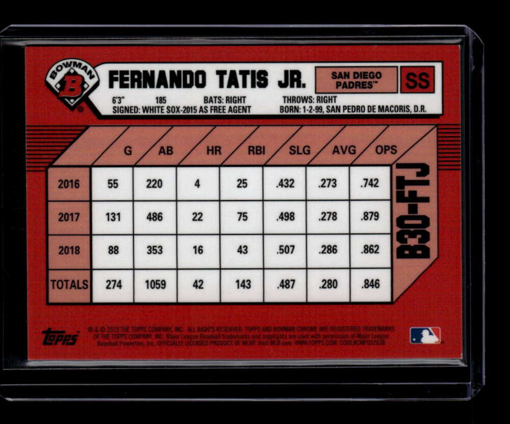 2019 Bowman Chrome 30th Anniversary Green Refractor Fernando Tatis Jr. RC 65/99