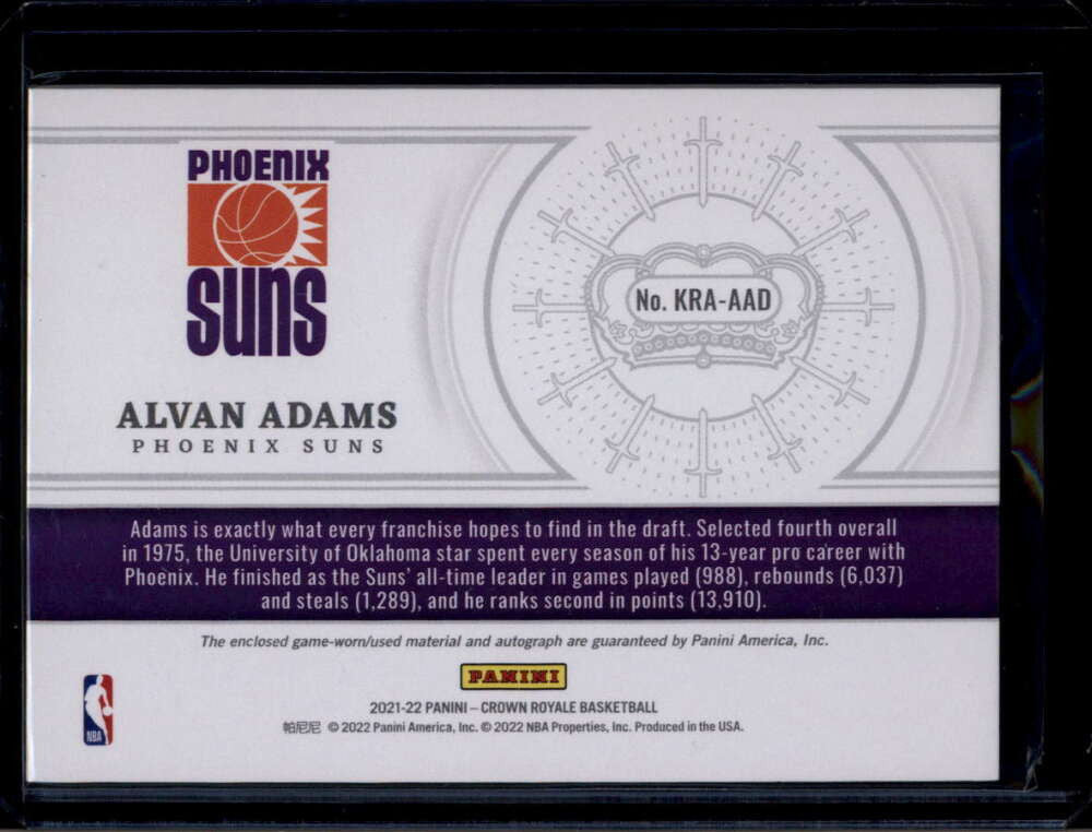 2021-22 Crown Royale Knights of the Round Table 29 Alvan Adams Jersey Auto 78/99