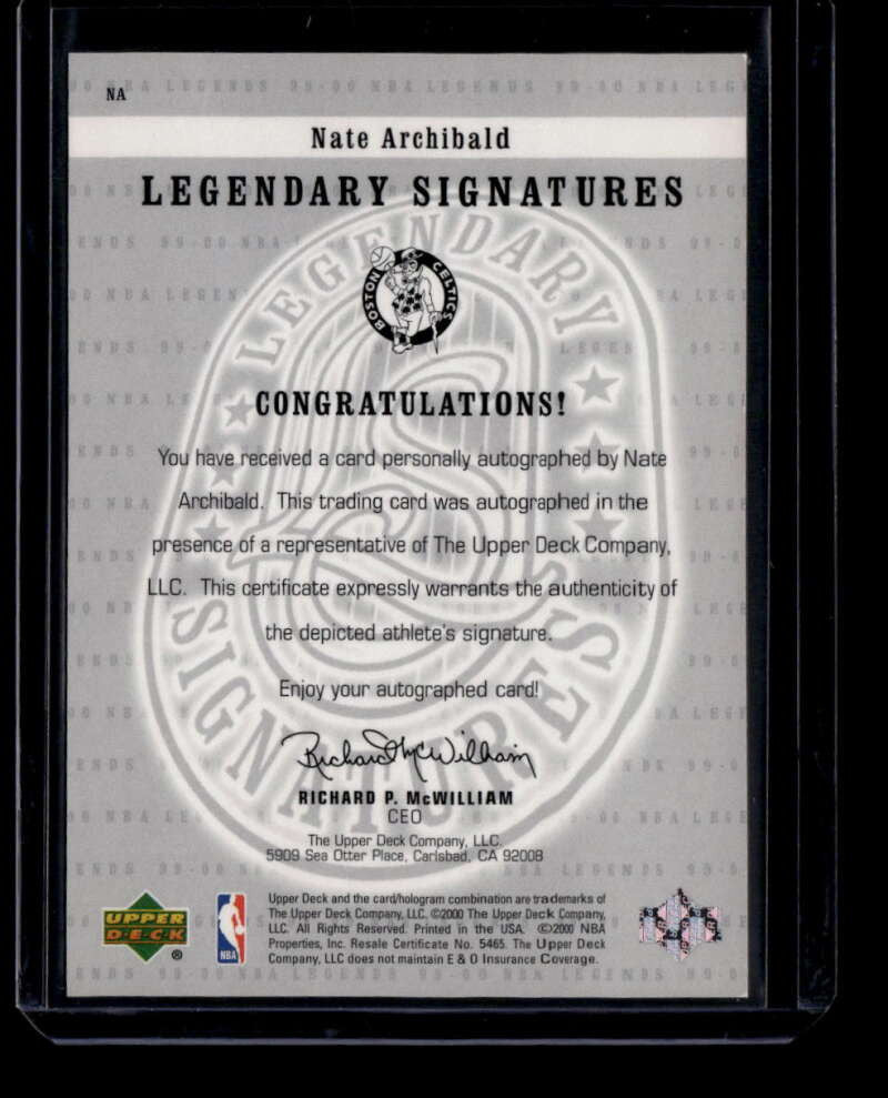 2000 Upper Deck Century Legends Legendary Signatures NA Nate Archibald Auto