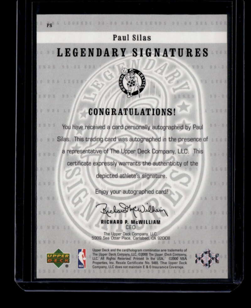 2000 Upper Deck Century Legends Legendary Signatures PS Paul Silas Auto