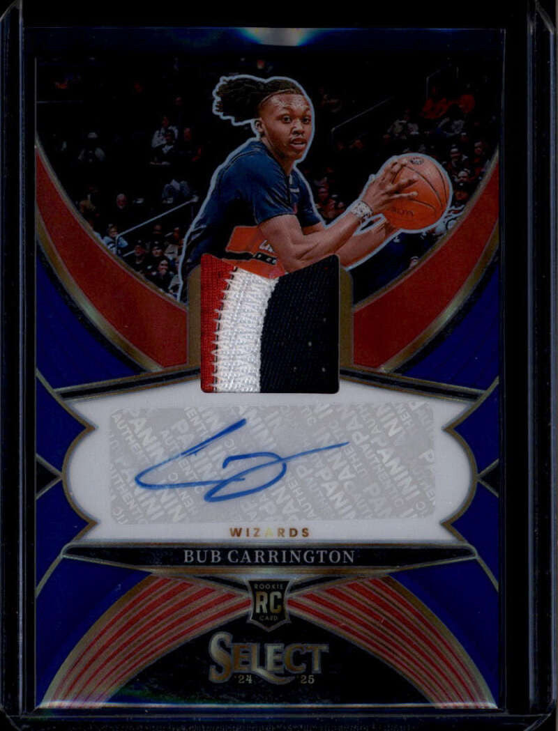 2024-25 Select Rookie Autographs Blue Prizms Bub Carrington RC Patch Auto 45/49