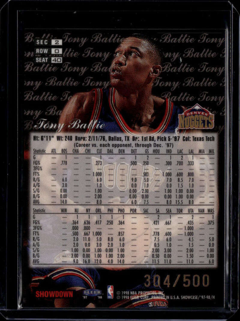 1997-98 Flair Showcase Row 0 40 Tony Battie Rookie 304/500