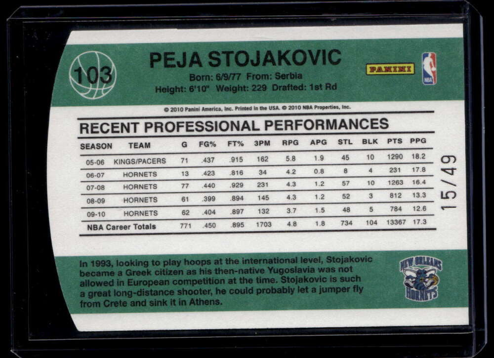 2010-11 Donruss Die Cuts Sapphire 103 Peja Stojakovic 15/49