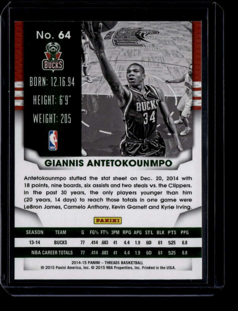 2014-15 Panini Threads Century Proof Red 64 Giannis Antetokounmpo 24/199