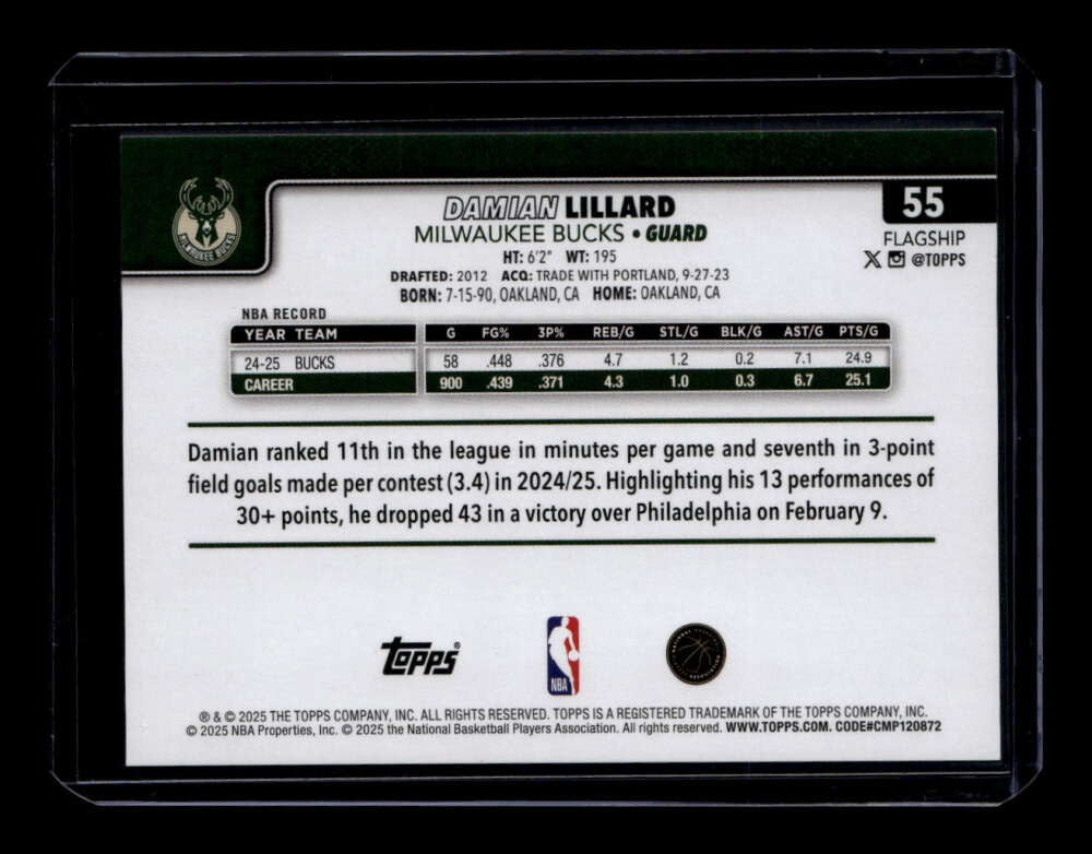 2025-26 Topps Gold Holo Foil 55 Damian Lillard 26/50