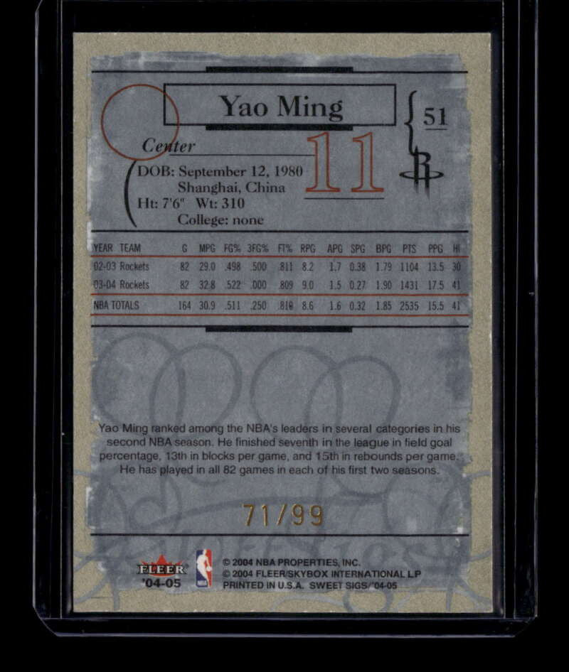 2004-05 Fleer Sweet Sigs Parallel 51 Yao Ming 71/99