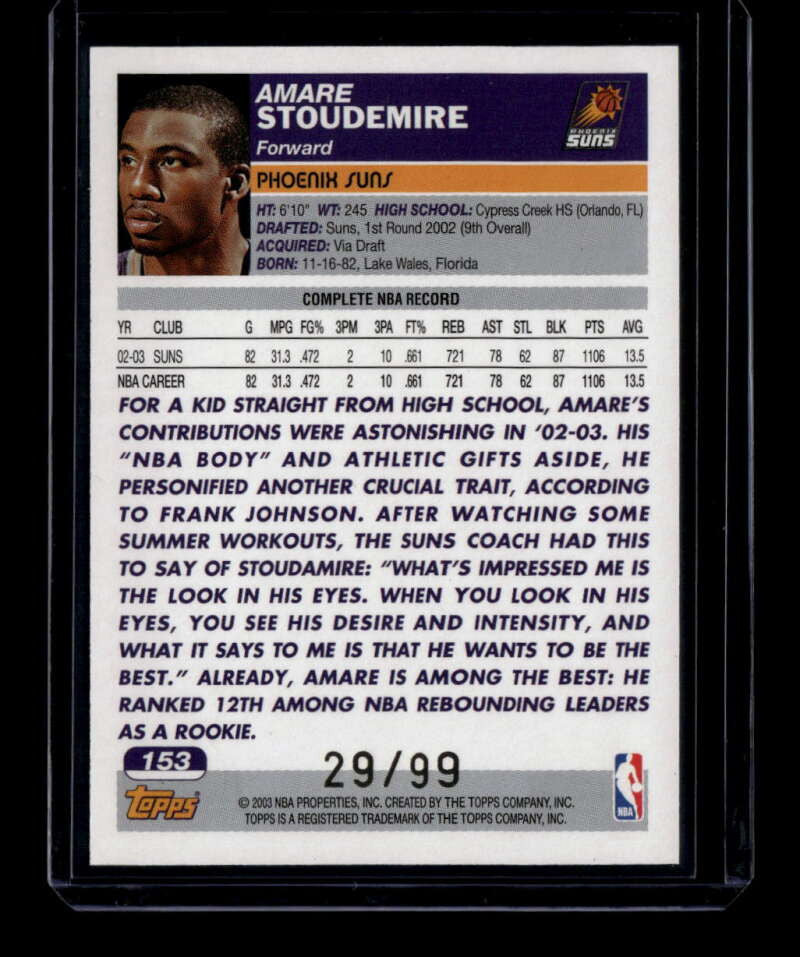 DELETE 175555 2003-04 Topps Gold 153 Amare Stoudemire 29/99