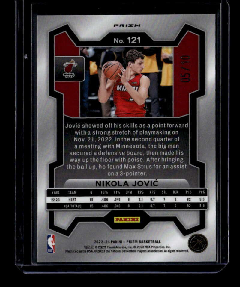 2023-24 Panini Prizm Prizms Gold Refractor 121 Nikola Jovic 5/10