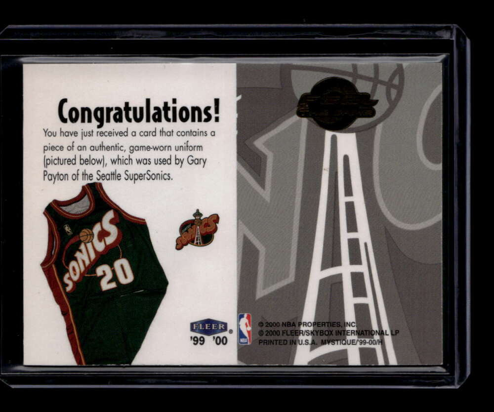 1999-00 Fleer Mystique Feel the Game 7 Gary Payton Jersey