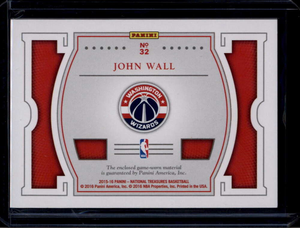 2015-16 Panini National Treasures NBA Game Gear 32 John Wall Dual Jersey 41/75