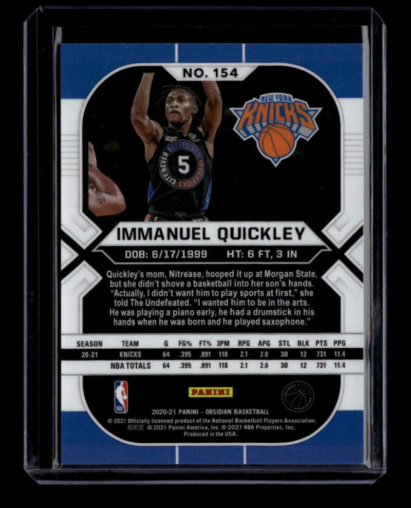 2020-21 Panini Obsidian Electric Etch Yellow Flood 154 Immanuel Quickley Rookie