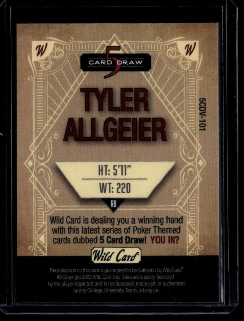 2022 Wild Card Five Card Draw Vintage 5cdv101 Tyler Allgeier Rookie Auto 1/1