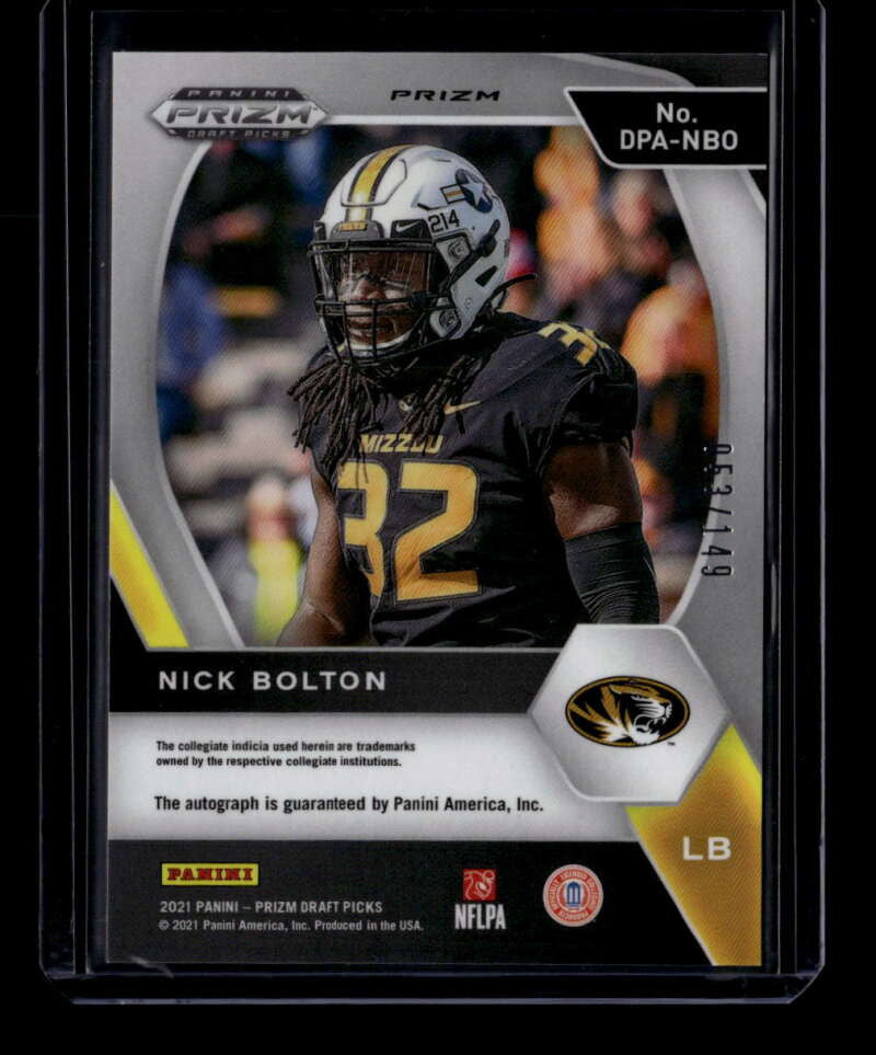 2021 Panini Prizm Draft Picks Autographs Prizms Blue Nick Bolton RC Auto 53/149
