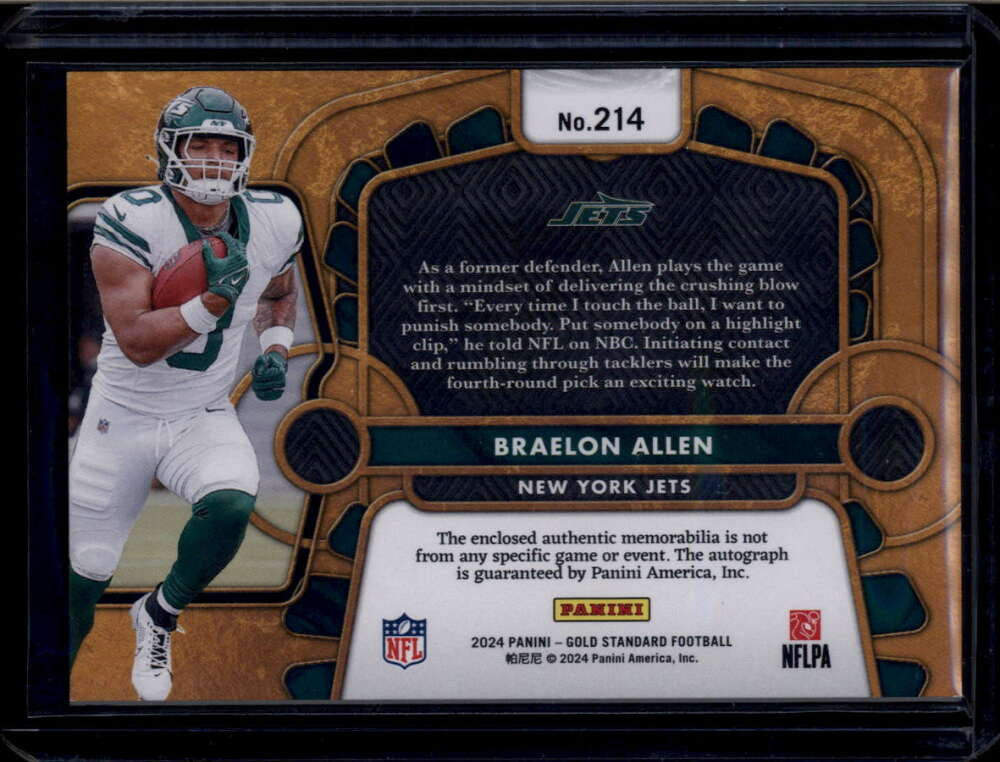 2024 Panini Gold Standard Rose Gold 214 Braelon Allen Rookie Patch Auto 24/24
