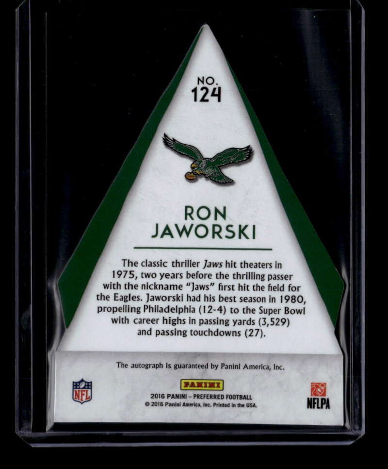 2016 Panini Preferred Gold 124 Ron Jaworski PC Auto 8/10 Panini's Choice Award