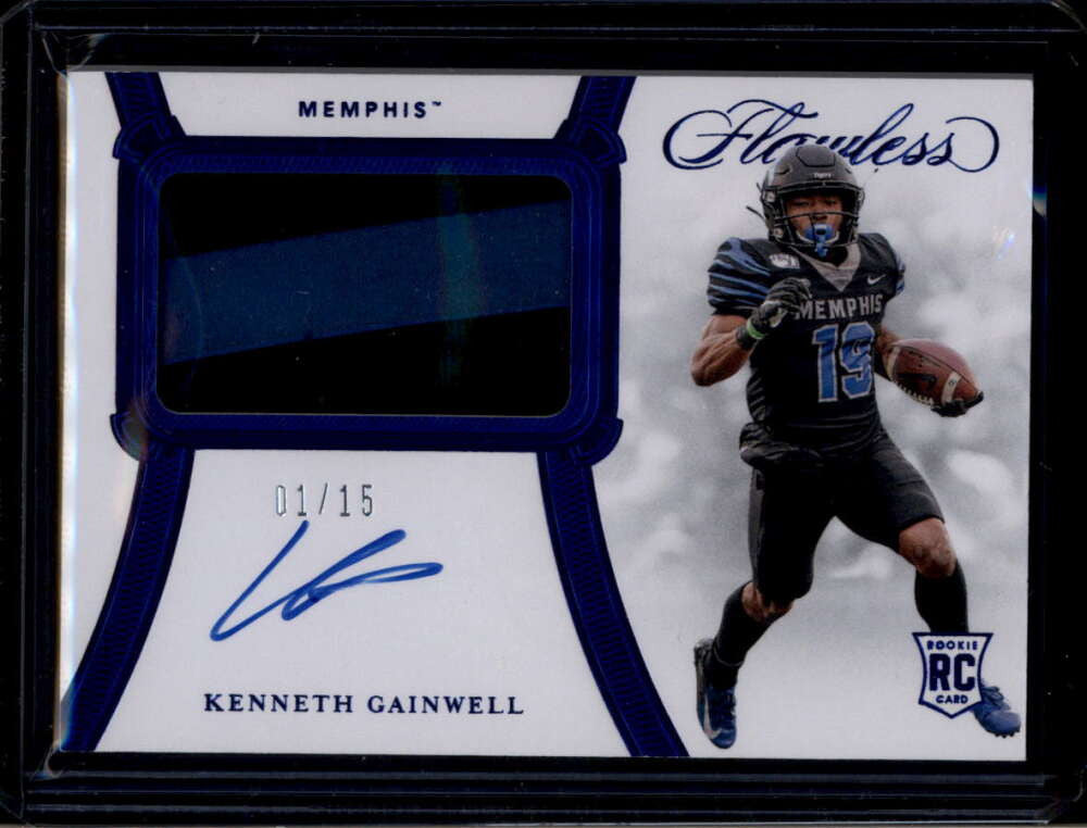2021 Panini Flawless Collegiate Sapphire 28 Kenneth Gainwell RC Patch Auto 1/15