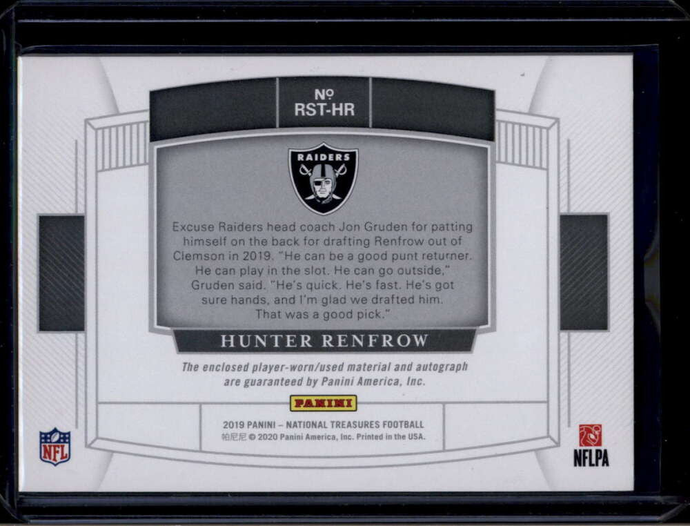 DELETE 175648 2019 Panini National Treasures Gear Hunter Renfrow RC Triple Ball Patch Auto /25