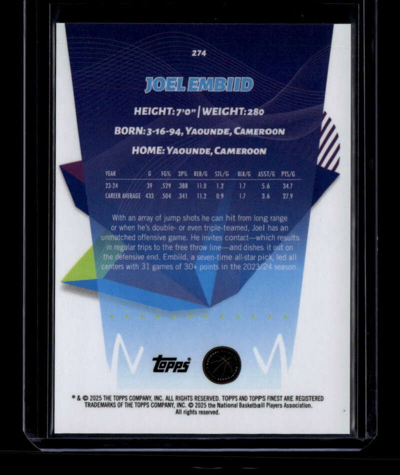 2024-25 Finest Purple Geometric Refractor 274 Joel Embiid R 22/50 Rare