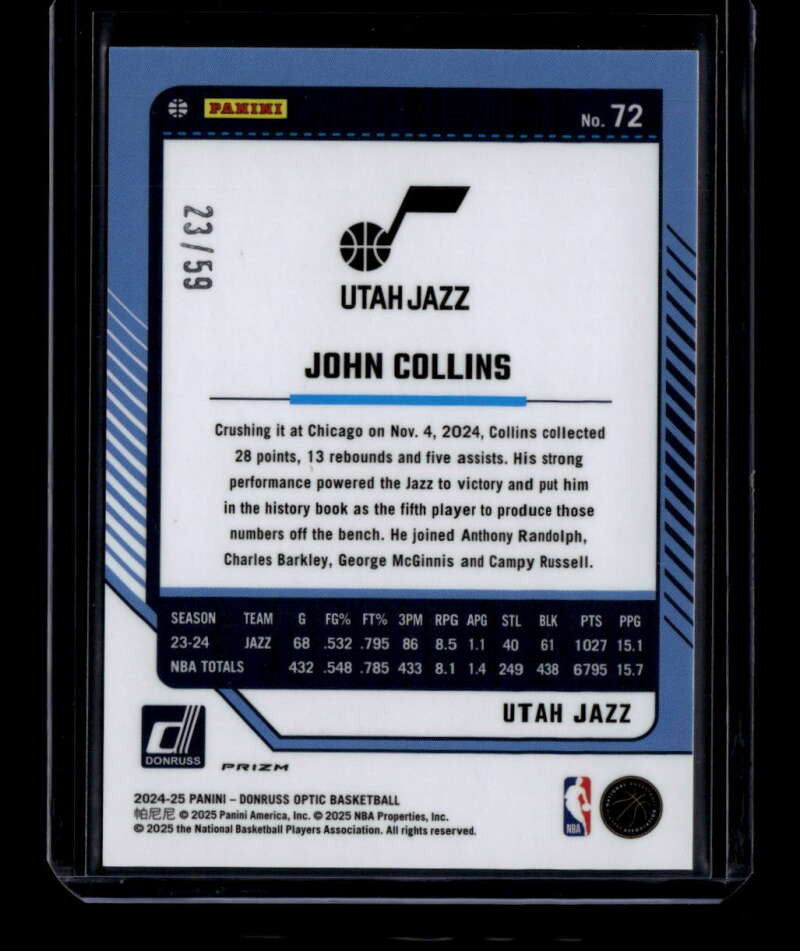 2024-25 Donruss Optic White Velocity Refractor 72 John Collins 23/59