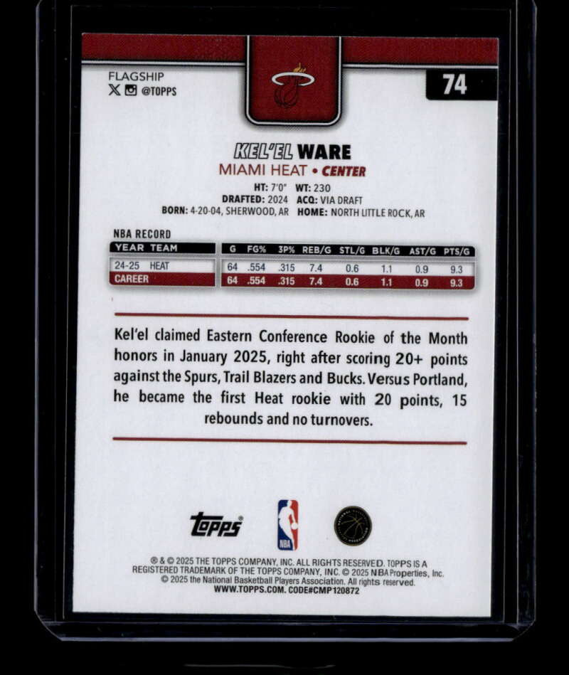 2025-26 Topps Blue Rainbow Foil 74 Kel'el Ware 72/150