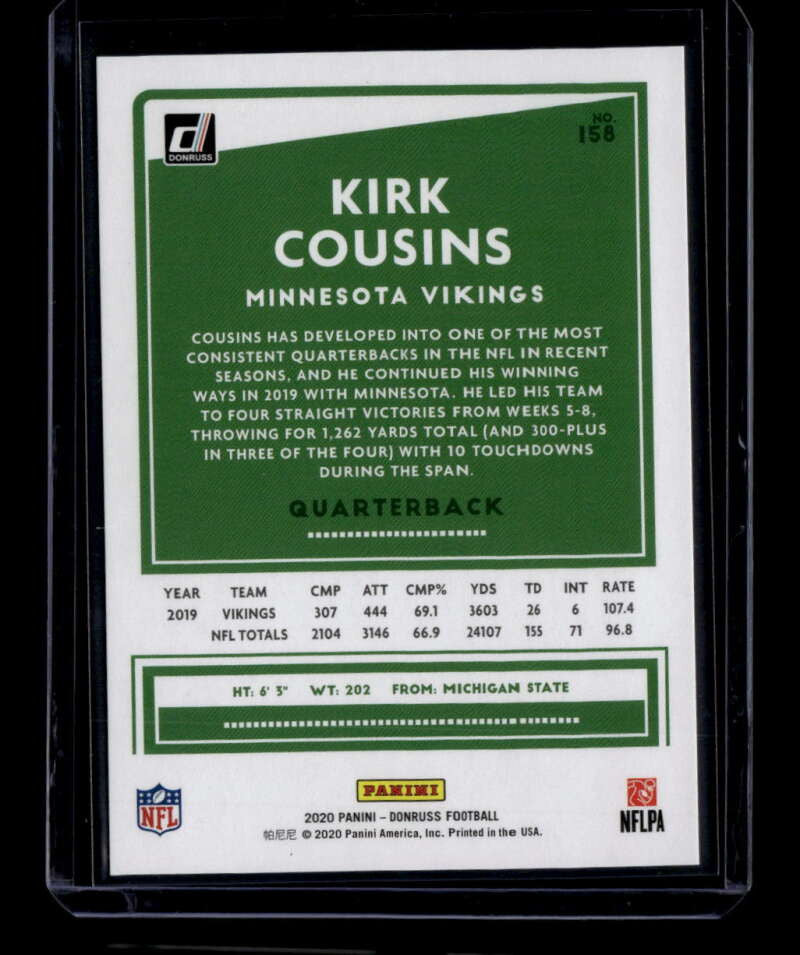 2020 Donruss Press Proof Gold 158a Kirk Cousins 17/50