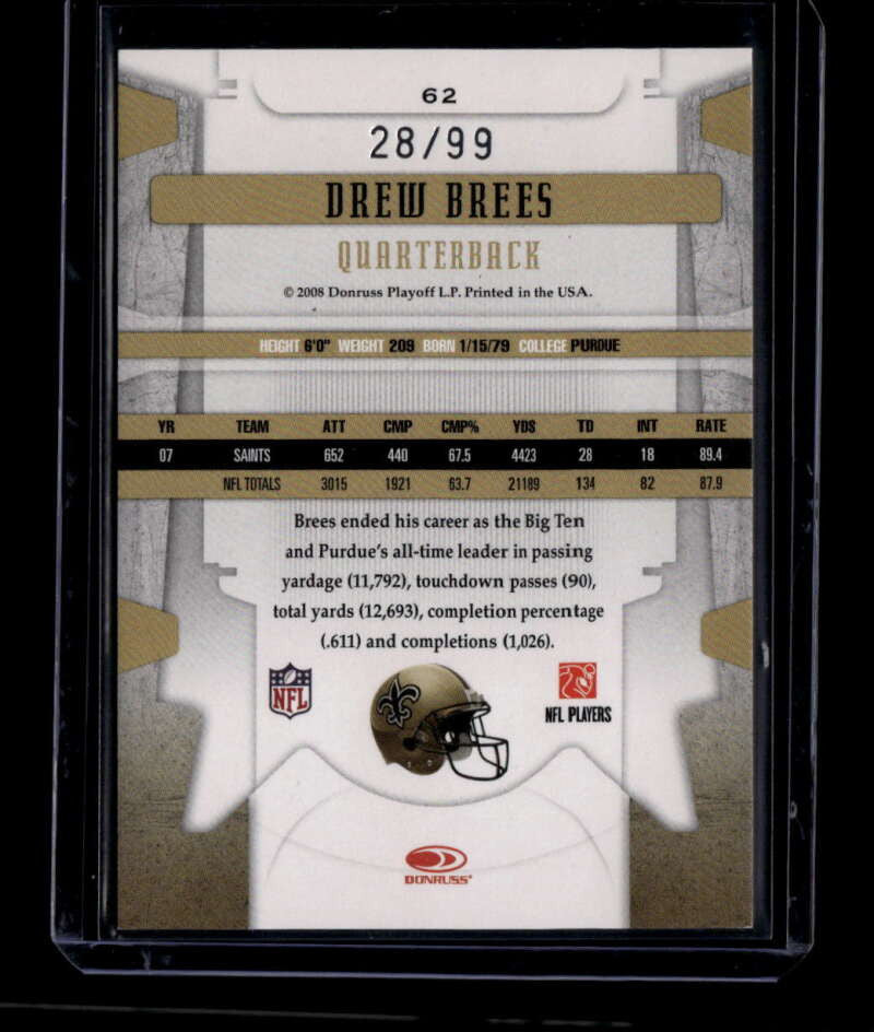 2008 Leaf Limited Silver Spotlight 62 Drew Brees 28/99