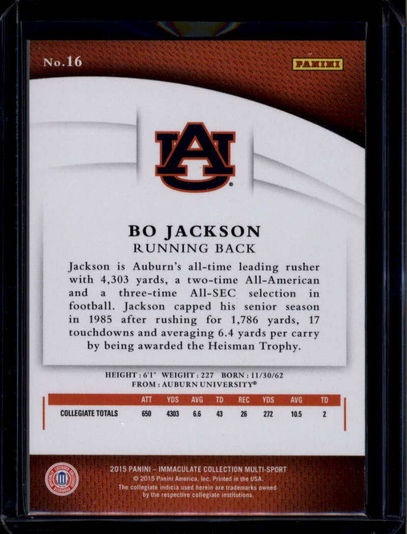 2015 Immaculate Collection Collegiate Multisport 16 Bo Jackson 41/99