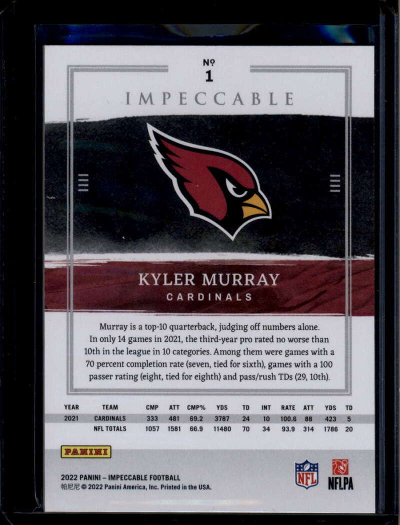 2022 Panini Impeccable Gold 1 Kyler Murray 6/10