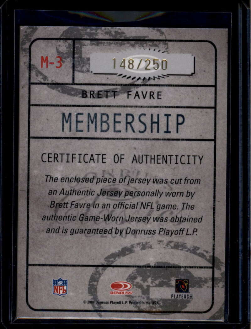 SOLD 175758 2004 Donruss Classics Membership VIP Jerseys m3 Brett Favre Jersey 148/250