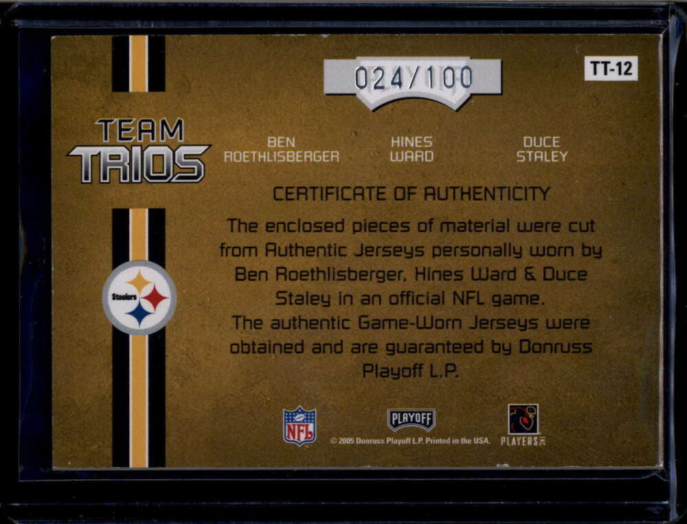 2005 Absolute Team Trios Material Staley Ward Roethlisberger Triple Jersey /100