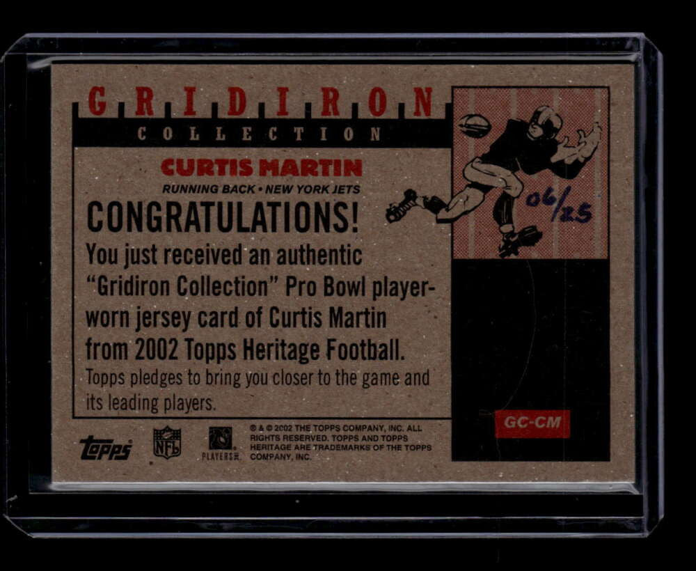 2002 Topps Heritage Gridiron Collection Foil GCCM Curtis Martin Jersey 6/25