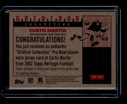 2002 Topps Heritage Gridiron Collection Foil GCCM Curtis Martin Jersey 6/25