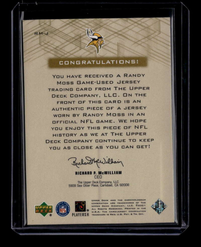 2001 Upper Deck Pros and Prospects Game Jersey Gold RMJ Randy Moss Jersey 30/50
