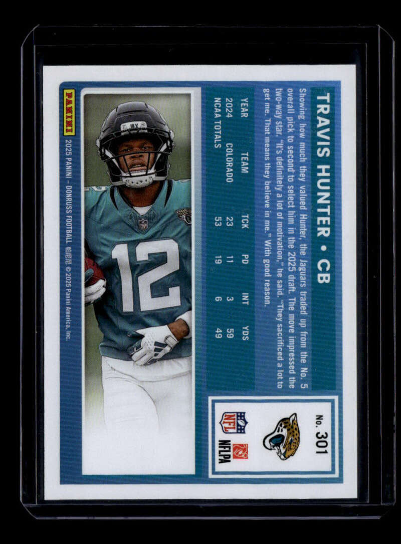2025 Donruss Press Proof Silver 301 Travis Hunter RR Rated Rookie 95/199