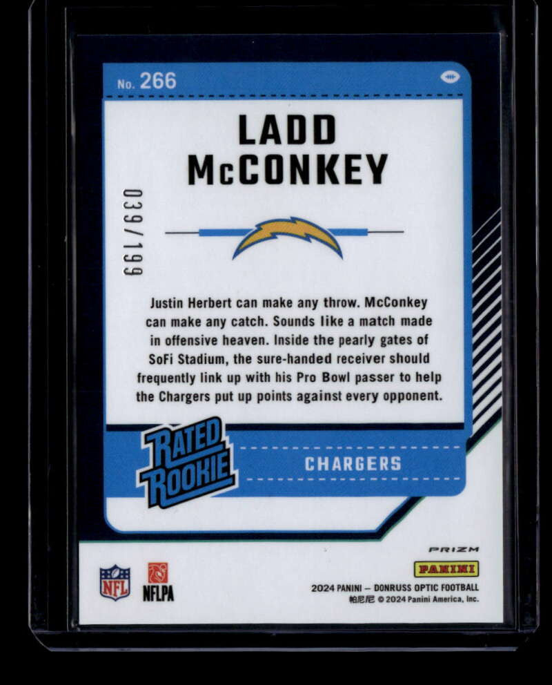 SOLD 175802 2024 Donruss Optic Blue Refractor 266 Ladd McConkey RR Rated Rookie 39/199